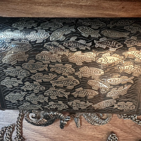 Vintage mix metal brass silver bronze crossbody bag clutch purse fish seahorse - Picture 6 of 14